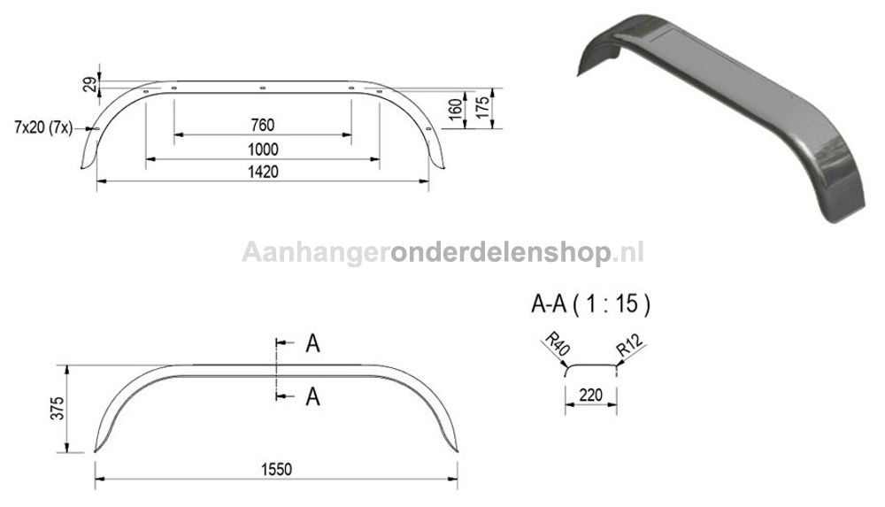 Spatbord Tandem asser 22cmx155 cm Rond 