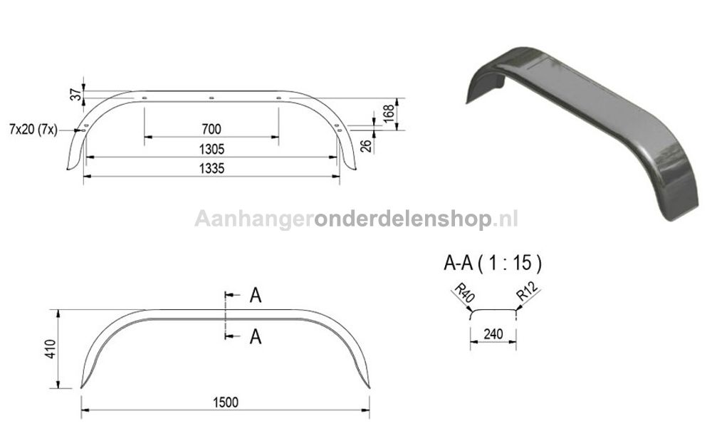 Spatbord Tandem asser 24cmx150 cm Rond 